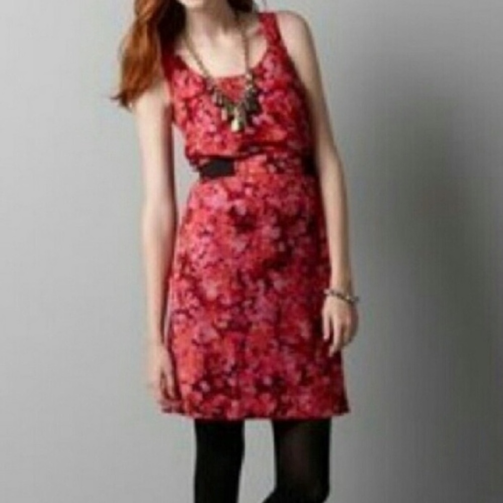 Ann Taylor LOFT pink red and orange botanical print dress w/ pocket size 14